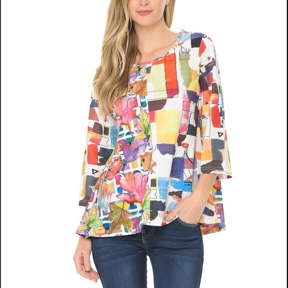 Palila San Francisco Abstract Wearable Art Scoop Neck Tunic Top, Medium - Picture 1 of 8